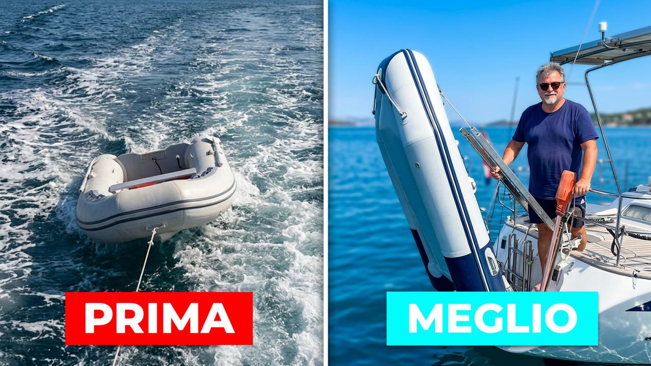 Confronto: Gommone in scia della barca da diporto TenderConnect, contro quella Gommone con la vela orizzontale perpendicolarmente al Poppa